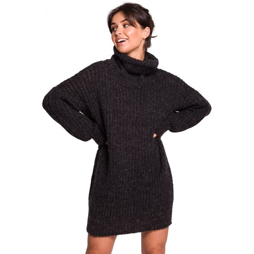 BK030 Długi sweter z golfem - antracyt ze sklepu Świat Bielizny w kategorii Swetry damskie - zdjęcie 85519285