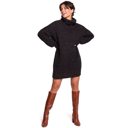BK030 Długi sweter z golfem - czarny  Be Knit S/M Świat Bielizny