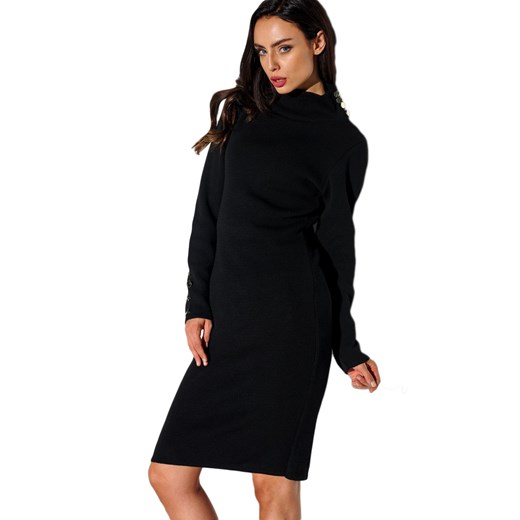 Sukienka swetrowa z guziczkami i golfem LS271 czarny  Lemoniade S (36) Świat Bielizny
