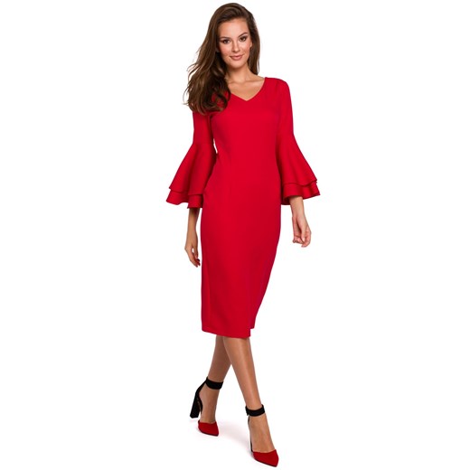 K002 Sukienka z falbanami przy rękawach - czerwona ze sklepu Świat Bielizny w kategorii Sukienki - zdjęcie 85547368