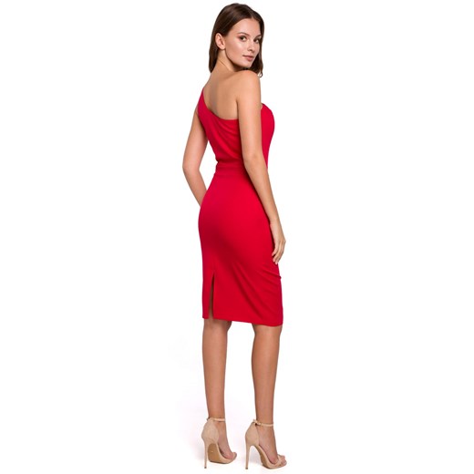 K003 Sukienka na jedno ramię - czerwona ze sklepu Świat Bielizny w kategorii Sukienki - zdjęcie 85547376
