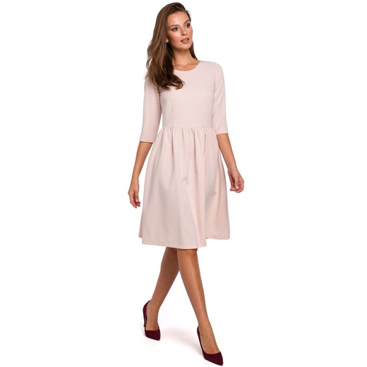 K010 Sukienka rozkloszowana - beżowa ze sklepu Świat Bielizny w kategorii Sukienki - zdjęcie 85547397