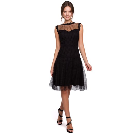K030 Sukienka rozkloszowana w groszki - czarna ze sklepu Świat Bielizny w kategorii Sukienki - zdjęcie 85547527