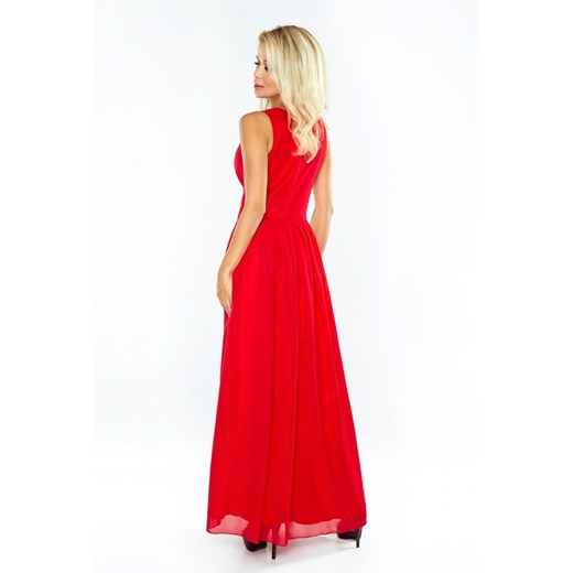 Sukienka czerwona Numoco bez rękawów maxi rozkloszowana 