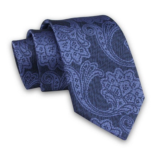 Granatowo-Niebieski Elegancki Męski Krawat -ALTIES- 7cm, Stylowy, Klasyczny, Wzór Orientalny, Kwiaty KRALTS0454 ze sklepu JegoSzafa.pl w kategorii Krawaty - zdjęcie 85581055