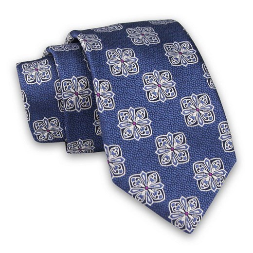 Granatowy Elegancki Męski Krawat -ALTIES- 7cm, Stylowy, Klasyczny, Szachownica, Geometryczny KRALTS0438 ze sklepu JegoSzafa.pl w kategorii Krawaty - zdjęcie 85581067