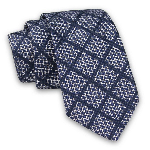 Granatowy Elegancki Męski Krawat w Kratkę -ALTIES- 7cm, Stylowy, Klasyczny KRALTS0449 ze sklepu JegoSzafa.pl w kategorii Krawaty - zdjęcie 85581069
