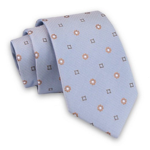 Niebieski Elegancki Męski Krawat -ALTIES- 7cm, Stylowy, Klasyczny, w Beżowy Wzór KRALTS0437 ze sklepu JegoSzafa.pl w kategorii Krawaty - zdjęcie 85581079