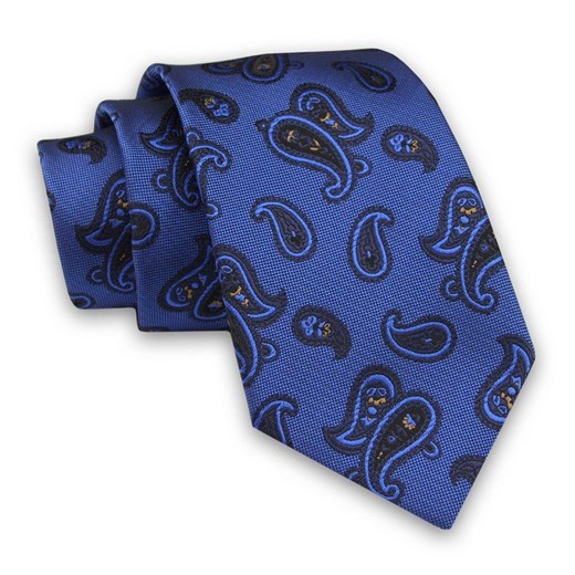 Niebiesko-Granatowy Elegancki Męski Krawat -ALTIES- 7cm, Stylowy, Klasyczny, Wzór Paisley KRALTS0429 ze sklepu JegoSzafa.pl w kategorii Krawaty - zdjęcie 85581085