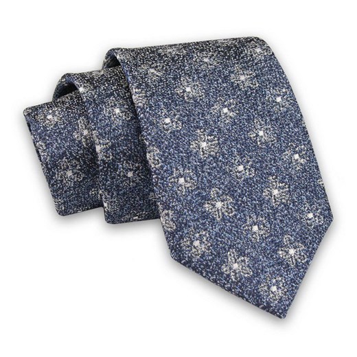 Niebiesko-Szary Elegancki Męski Krawat ALTIES- 7cm, Stylowy, Klasyczny, w Kwiaty, Motyw Florystyczny KRALTS0452 ze sklepu JegoSzafa.pl w kategorii Krawaty - zdjęcie 85581087