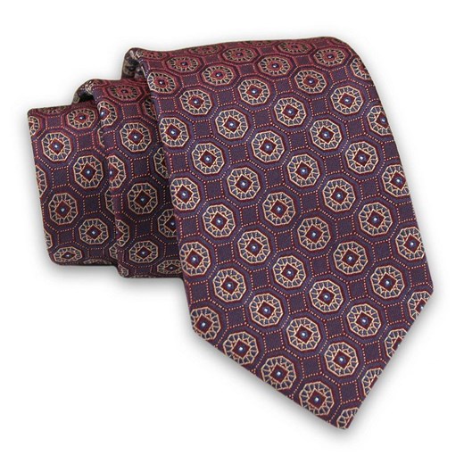 Śliwkowy Elegancki Męski Krawat -ALTIES- 7cm, Stylowy, Klasyczny, Bordowy, Wzór Geometryczny KRALTS0443 ze sklepu JegoSzafa.pl w kategorii Krawaty - zdjęcie 85581095