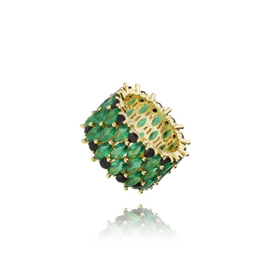 Glam Rock Pierścionek złoty z czarnymi i zielonymi kryształkami PRG0044  Glam Rock  By Dziubeka