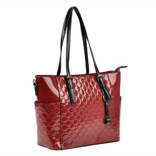 Shopper bag czerwona Pierre Cardin z breloczkiem 