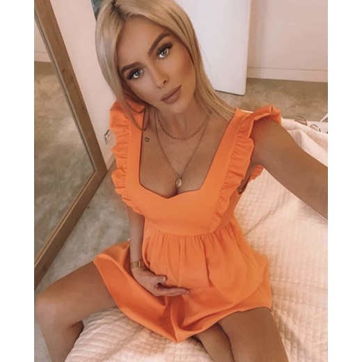 Sukienka pomarańczowy z długimi rękawami mini luźna 