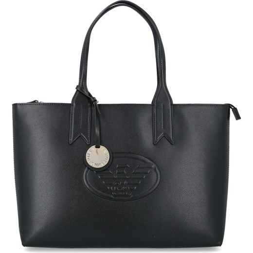 Shopper bag Emporio Armani na ramię czarna ze skóry ekologicznej duża 