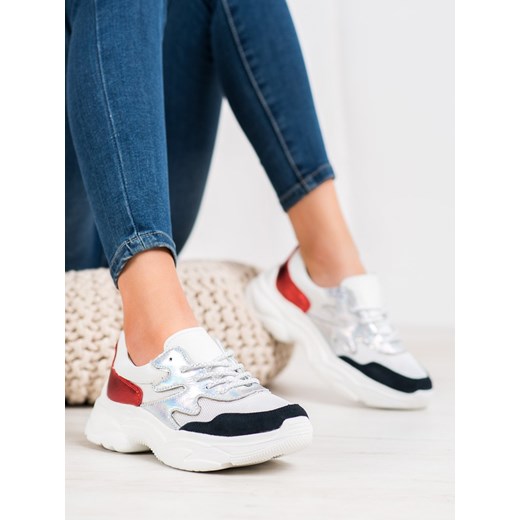 Buty sportowe damskie CzasNaButy sznurowane bez wzorów na platformie ze skóry 