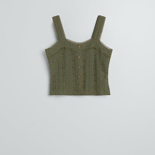 Reserved - Koronkowy top - Khaki Reserved XL