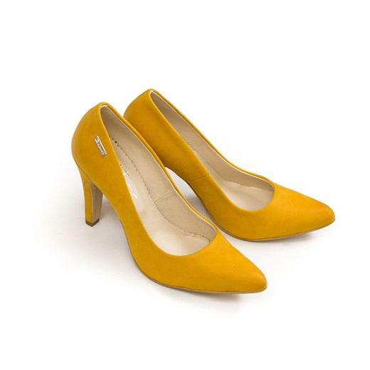 nubukowe szpilki - skóra naturalna - model 035 - kolor żółty Zapato  37 zapato.com.pl