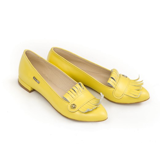 żółte balerinki z frędzlami - skóra naturalna - model 046 - kolor bananowy Zapato  39 zapato.com.pl