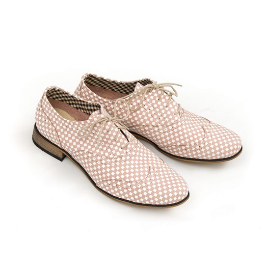 sznurowane półbuty jazzówki - skóra naturalna - model 246 - kolor różowe kwadraty  Zapato 39 zapato.com.pl