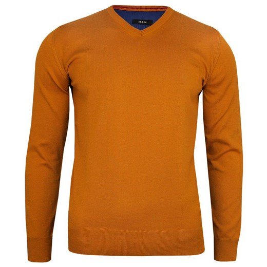 Sweter Pomarańczowy Elegancki (V-neck) w Serek, Klasyczny, Orange -MM Classic- Męski SWMM1235a1083pomar ze sklepu JegoSzafa.pl w kategorii Swetry męskie - zdjęcie 85821677