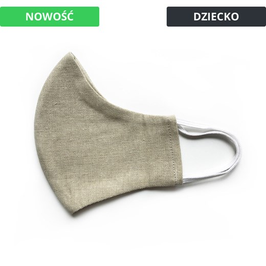 Lniana dziecięca maseczka ochronna wielorazowa ergonomiczny kształt khaki Dziecko    UlubionaMaseczka.pl