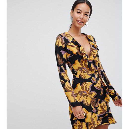 Parisian Tall – Kopertowa sukienka z falbanką w kwiaty-Wielokolorowy  Parisian Tall 38 Asos Poland wyprzedaż 