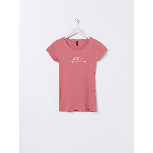 Sinsay - Dopasowana koszulka z nadrukiem - Różowy  Sinsay XL 