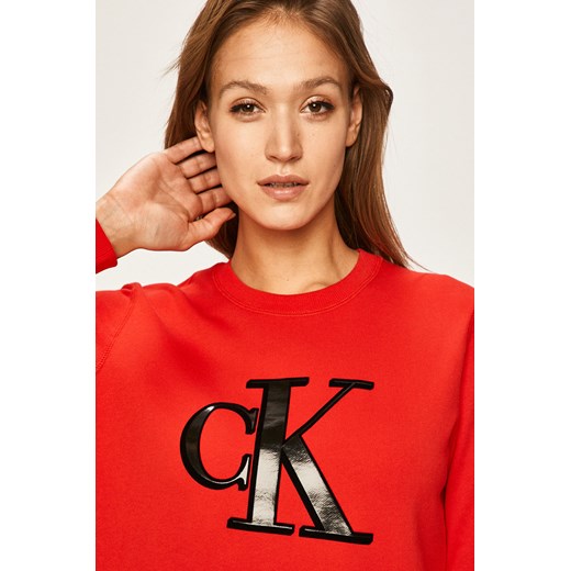 Bluza damska czerwona Calvin Klein bawełniana krótka 