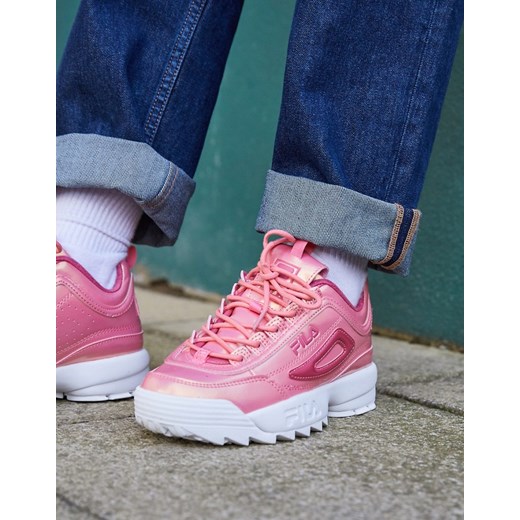 Fila Disruptor II – Różowe lakierowane metaliczne buty sportowe-Różowy