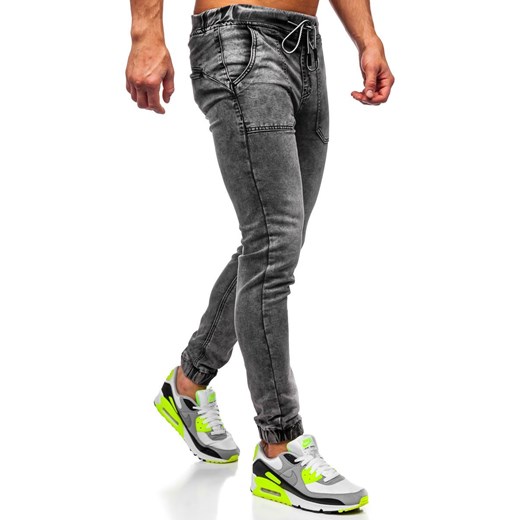 Czarne spodnie jeansowe joggery męskie Denley KA1860-1