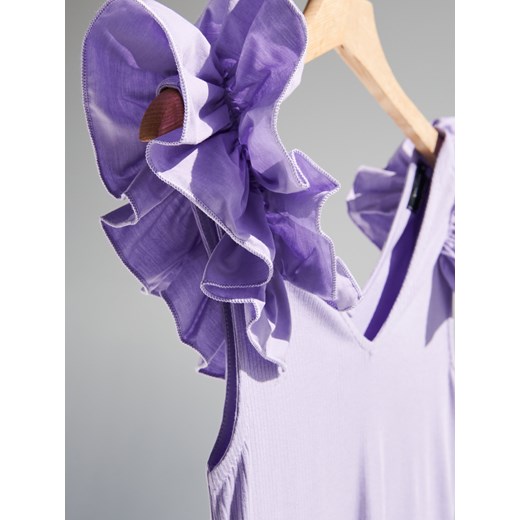 Bluzka damska Reserved z dekoltem w serek fioletowa młodzieżowa 