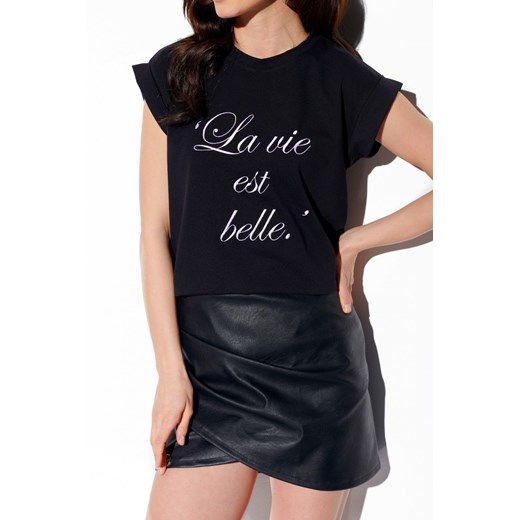 T-shirt z haftem La vie est belle LG529 czarny