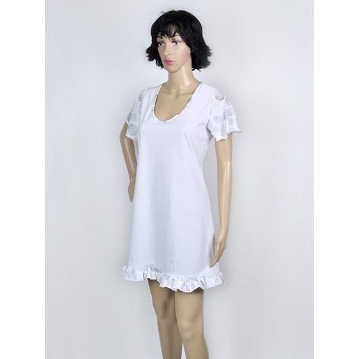 Biała, bawełniana koszulka nocna z falbanką, Lilia Equlik  2XL eQulik - bielizna nocna