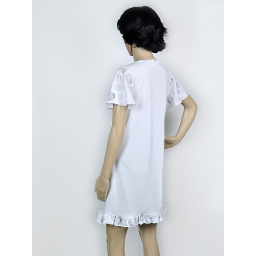 Biała, bawełniana koszulka nocna z falbanką, Lilia  Equlik 2XL eQulik - bielizna nocna