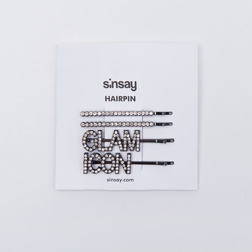 Sinsay - Spinki do włosów z napisem - Czarny Sinsay  One Size 