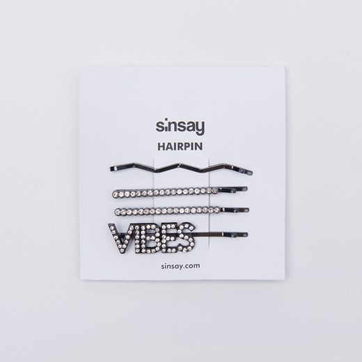 Sinsay - Spinki do włosów z napisem - Czarny  Sinsay One Size 
