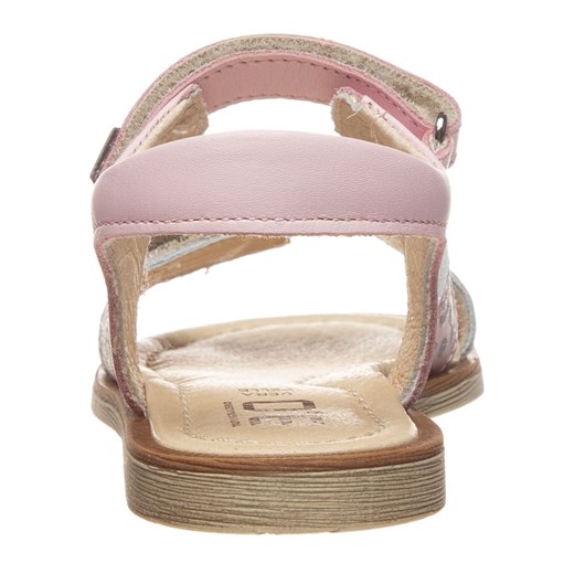 Skórzane sandały w kolorze różowo-srebrnym
