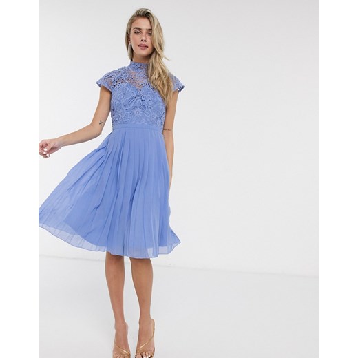 Chi Chi – Rozie – Niebieska sukienka midi z koronką-Niebieski Chi Chi London 40 okazja Asos Poland