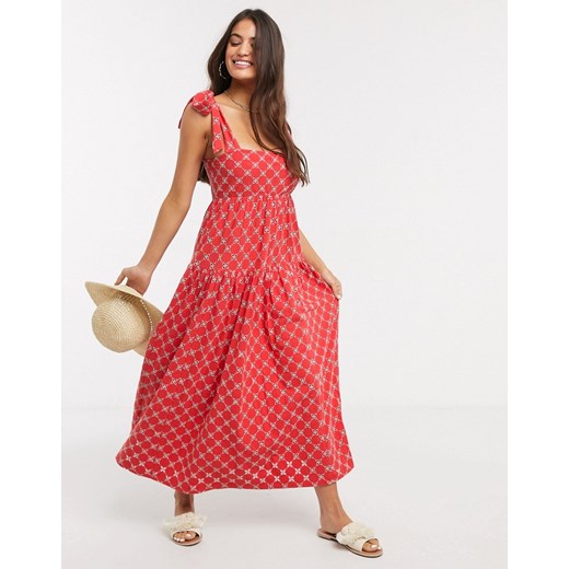 ASOS DESIGN – Czerwona sukienka midi z wiązaniem-Czerwony
