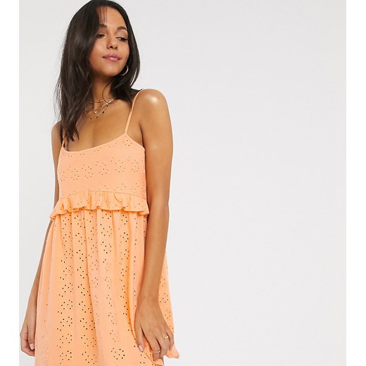 ASOS DESIGN Tall – Morelowa luźna sukienka na ramiączkach z haftem angielskim-Pomarańczowy