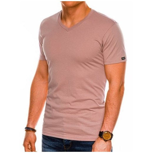 T-shirt męski bez nadruku S1041 - beżowy Ombre  M 