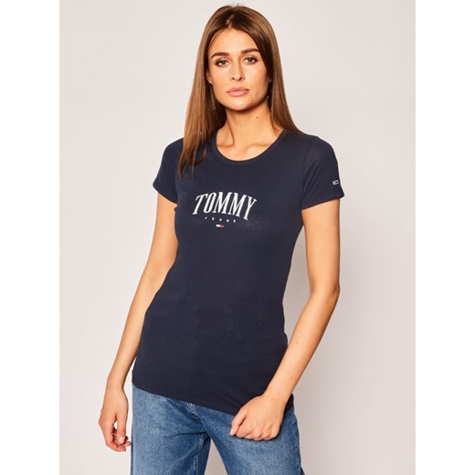 Granatowa bluzka damska Tommy Jeans z krótkim rękawem z napisami 