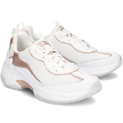 Buty sportowe damskie białe Skechers sneakersy młodzieżowe sznurowane płaskie skórzane 