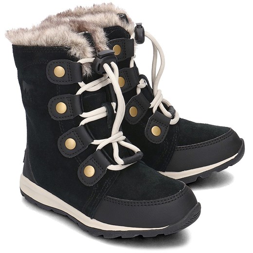Buty zimowe dziecięce Sorel granatowe śniegowce polarowe sznurowane 
