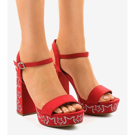 Sandały damskie czerwone zamszowe 