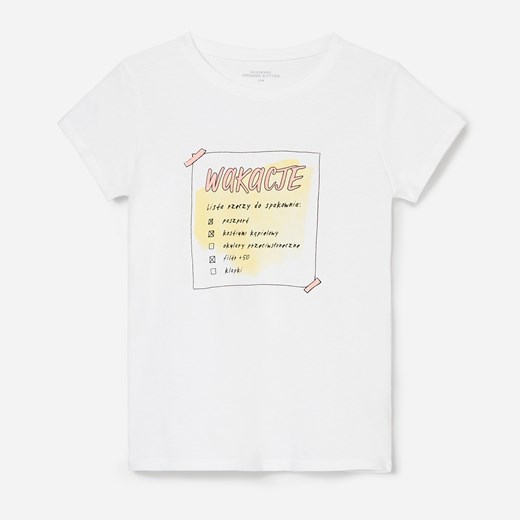Reserved - Bawełniany t-shirt z nadrukiem - Biały  Reserved 158 