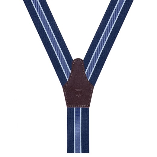 Granatowe szelki męskie z niebieskim paskiem uniwersalne z zapięciem na guziki lub klipsy