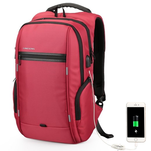 Plecak Kingsons na laptopa 13,3" 14,1" z USB Kolor: bordowy