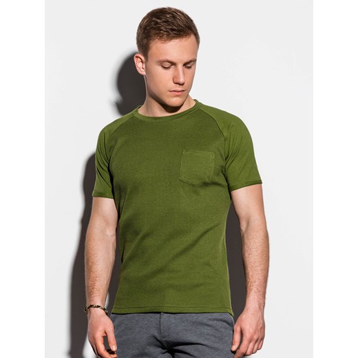 T-shirt męski bez nadruku S1182 - oliwkowy  Ombre XXL 